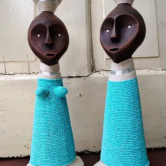 Blue Beaded Turquoise Namji African Doll (Pair)