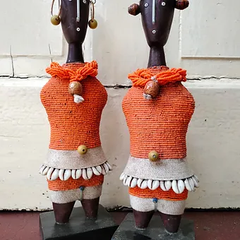Beaded Orange African Namji Doll Pair (Pair)