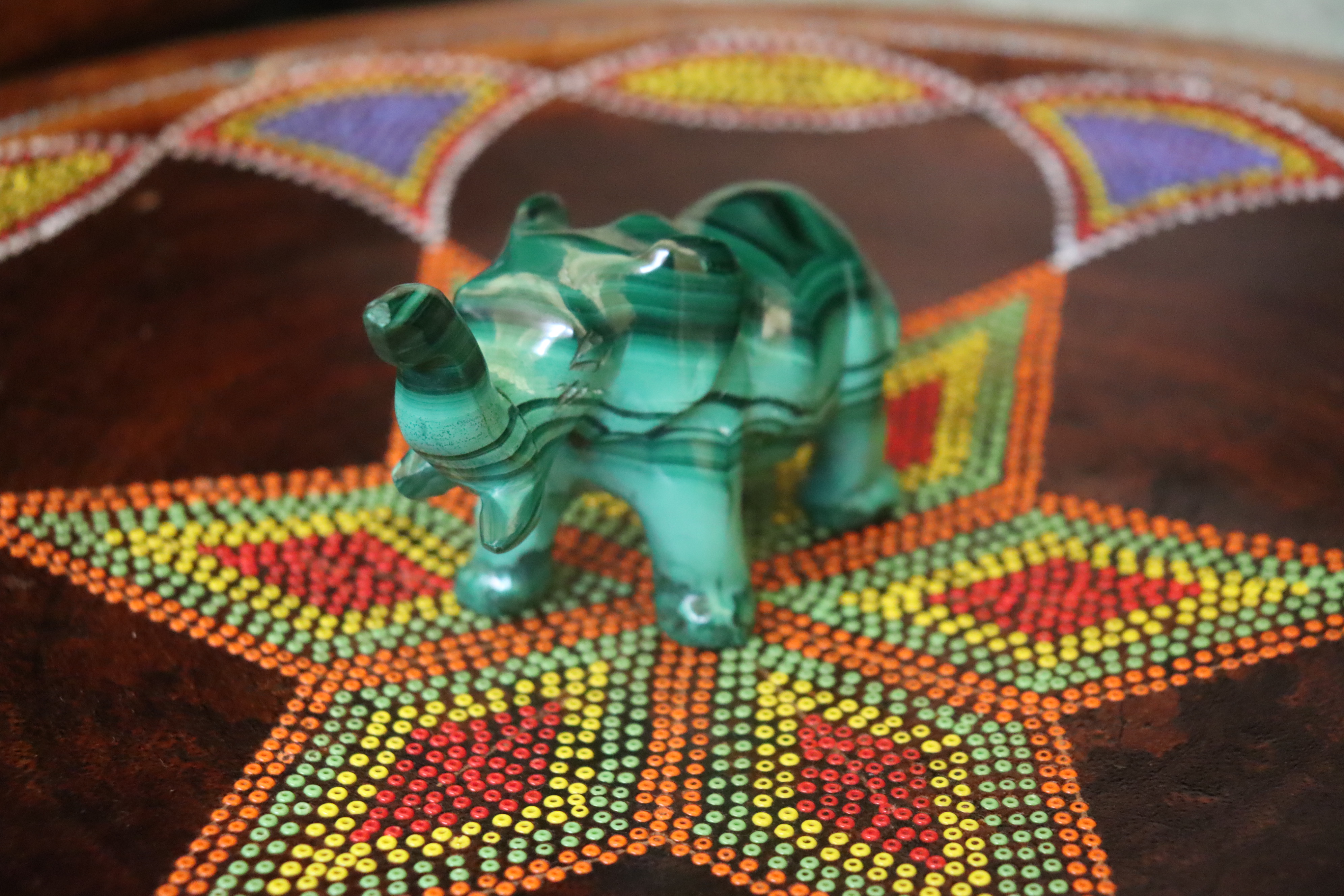 Elephant malachite stone decor