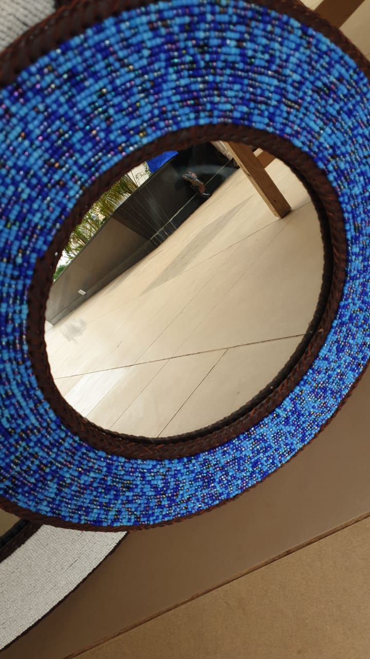 Brilliant Blue Maasai Beaded Handmade Mirror