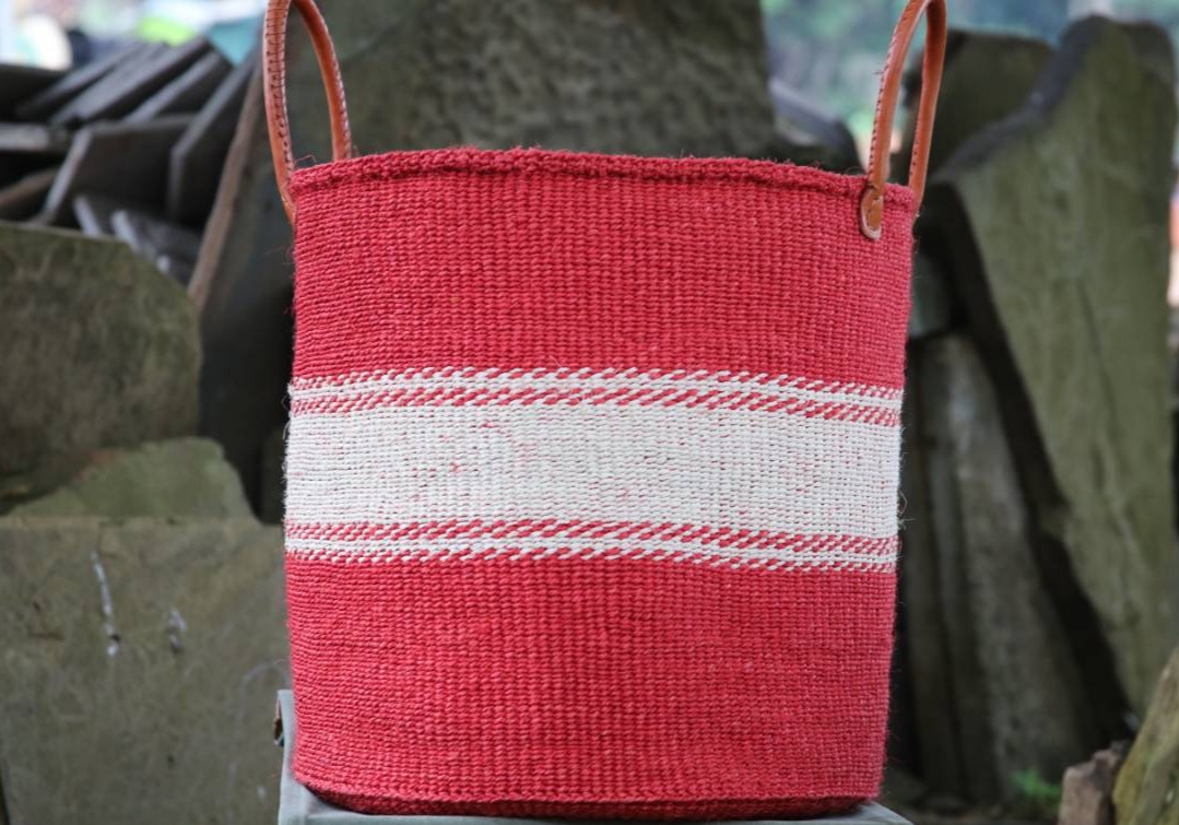Red and off-white in the middle with handles (different variations), Kiondo baskets
