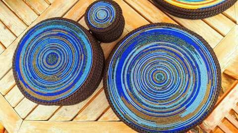 Brown &amp; Blue Rainbow Hand-beaded Wall or Table Mat