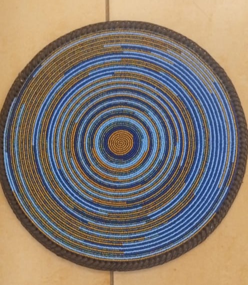 Brown &amp; Blue Rainbow Hand-beaded Wall or Table Mat