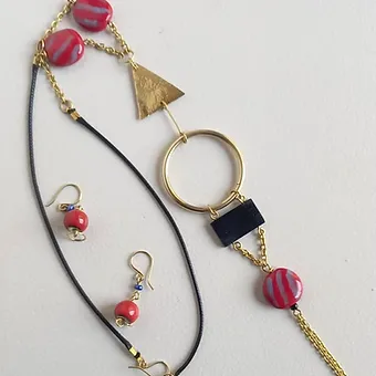 Pink and Grey Brass Necklace