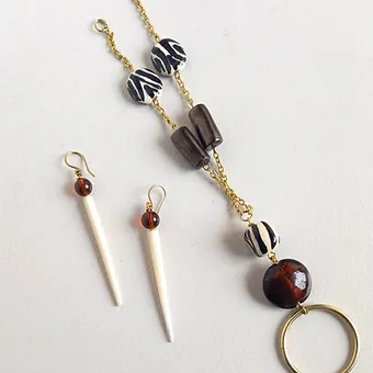 Black Brown and White Brass Necklace