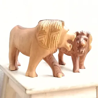 Wooden Lions Sculptures