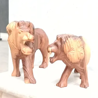 Wooden Lions Sculptures