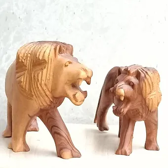 Wooden Lions Sculptures
