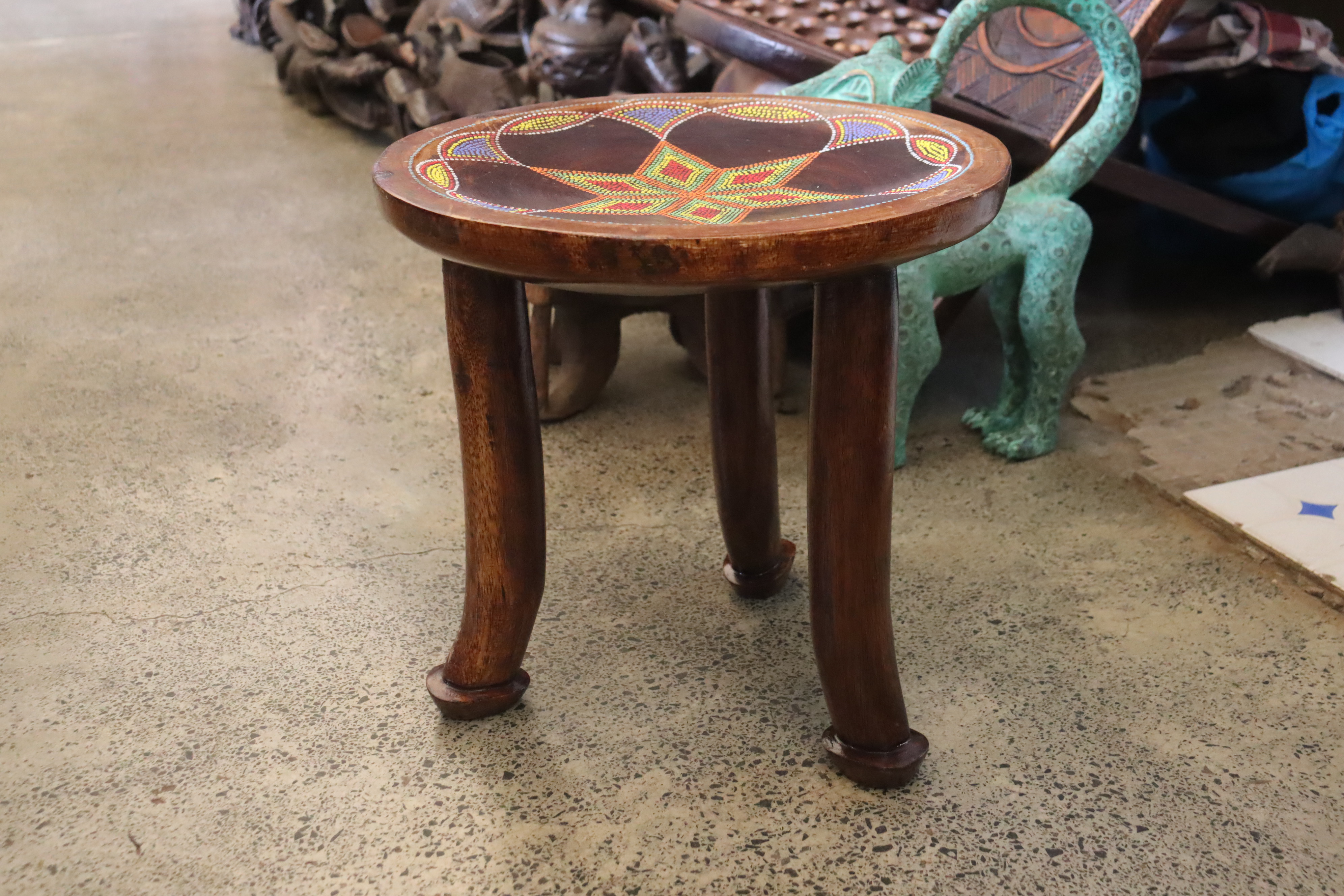 Three-legged beaded traditional stool