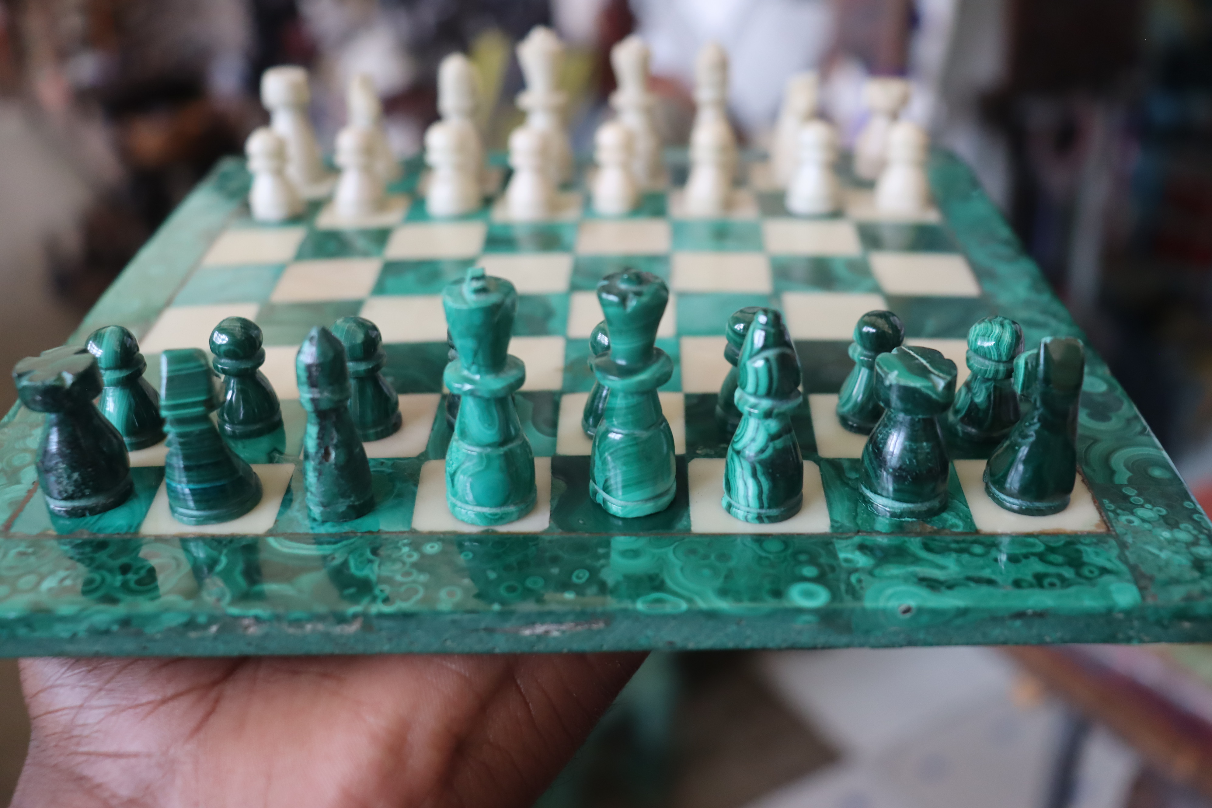 Rectangular malachite chess board