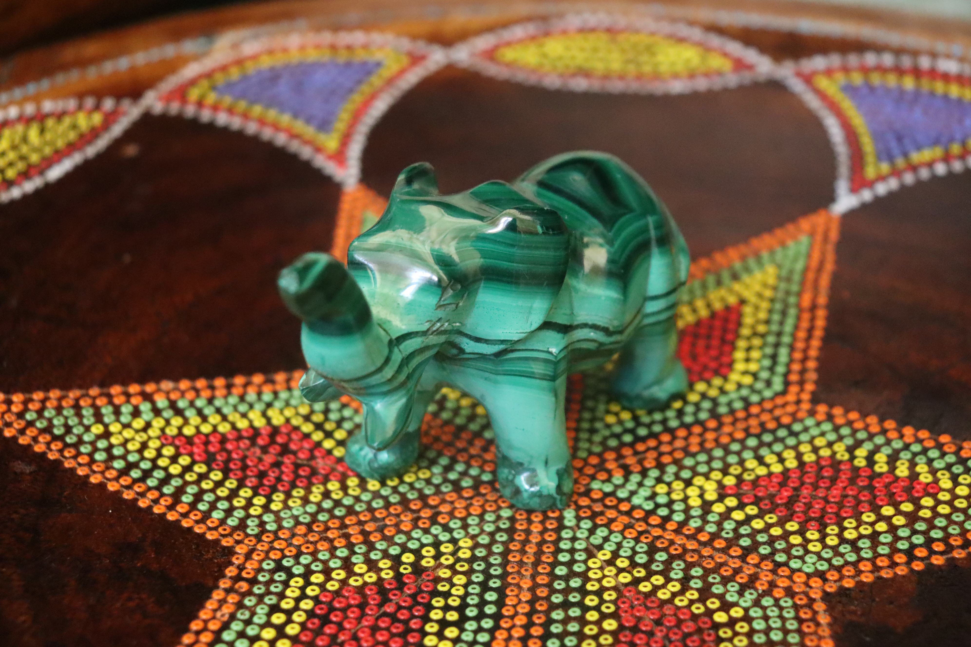 Elephant malachite stone decor