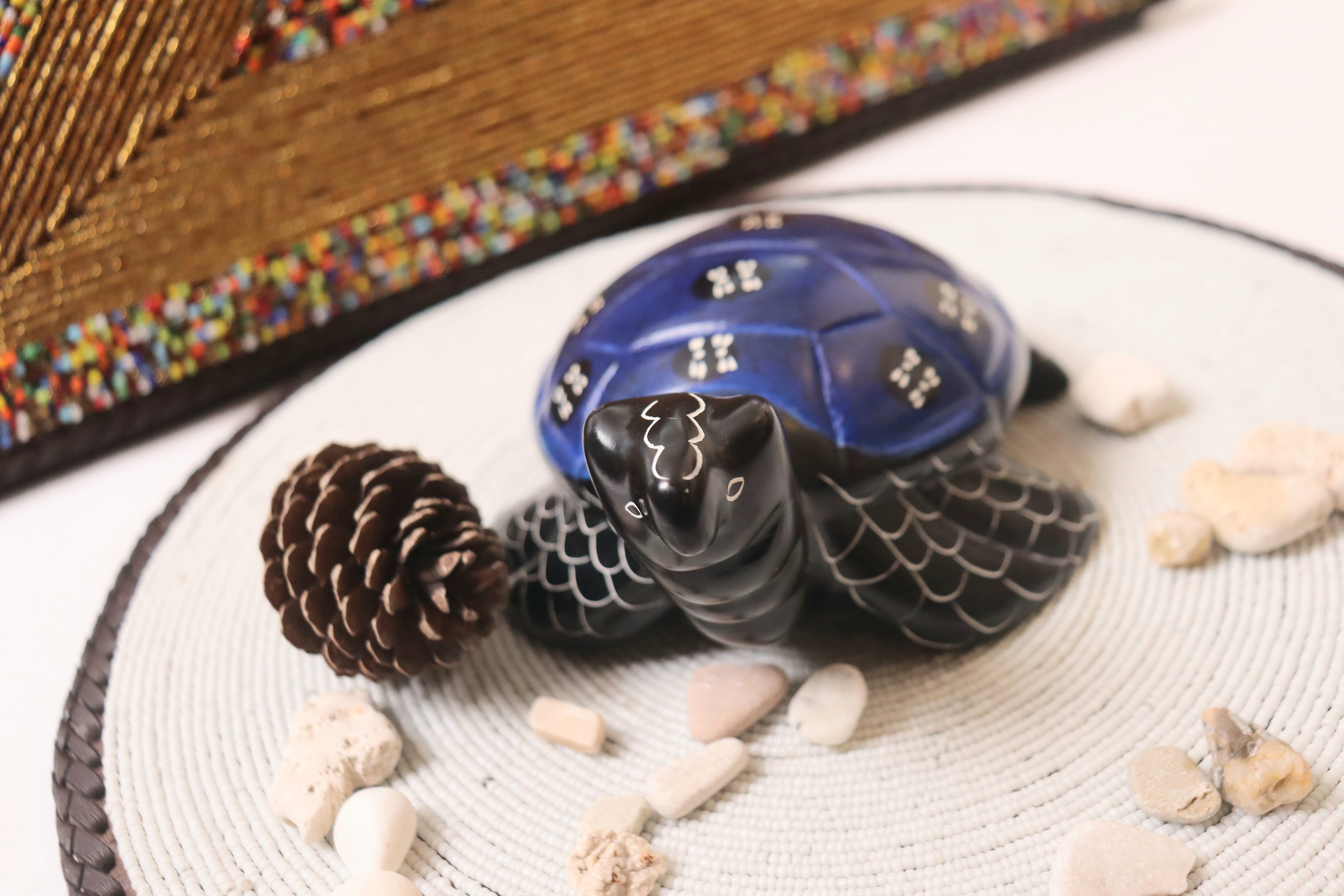 Navy blue soapstone turtles, home decor soapstone turtle, soapstone decor