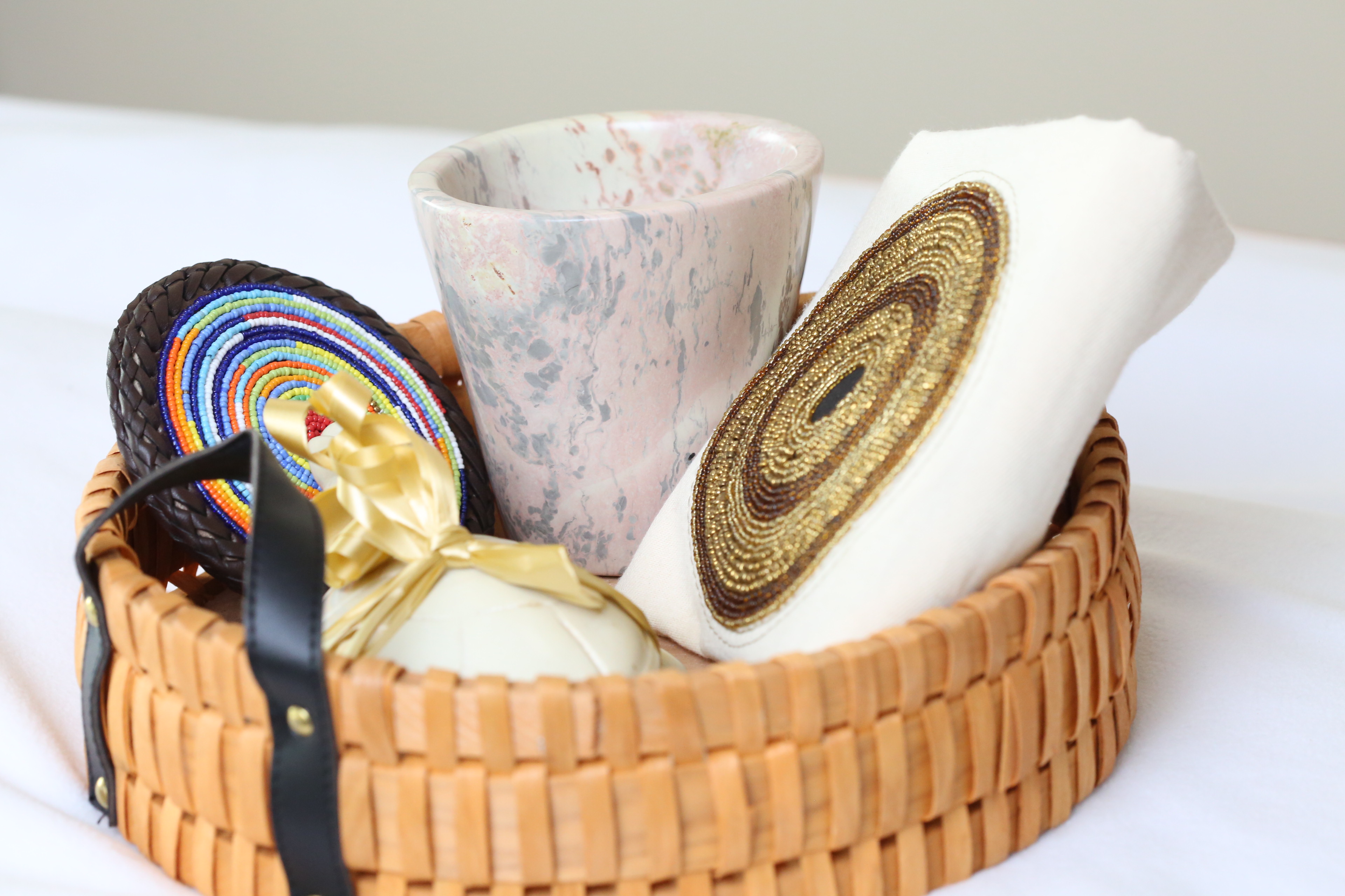 Basket with coasters and pillow cover  gift package
